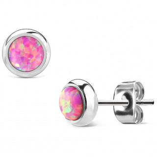 Clous d'oreille en acier argent� � opale rose