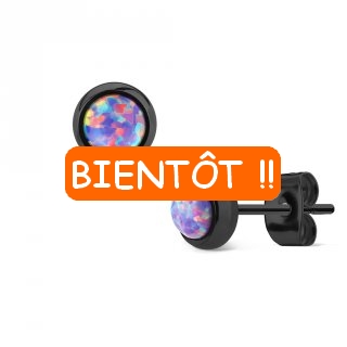Clous d'oreille en acier noir � opale pourpre
