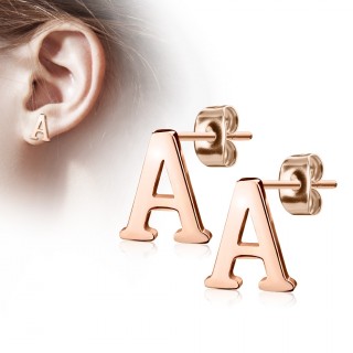 Clous d'oreille lettre alphabet A en acier cuivr� (la paire)
