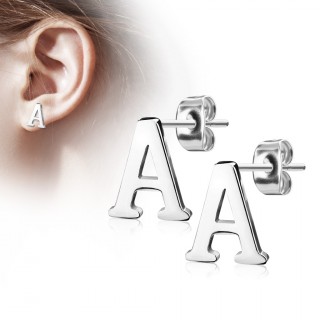 Clous d'oreille lettre alphabet A en acier (la paire)