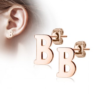 Clous d'oreille lettre alphabet B en acier cuivr� (la paire)