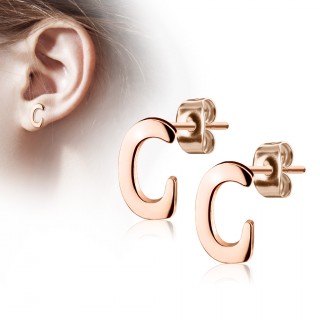 Clous d'oreille lettre alphabet C en acier cuivr� (la paire)