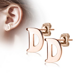 Clous d'oreille lettre alphabet D en acier cuivr� (la paire)