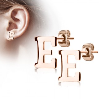 Clous d'oreille lettre alphabet E en acier cuivr� (la paire)
