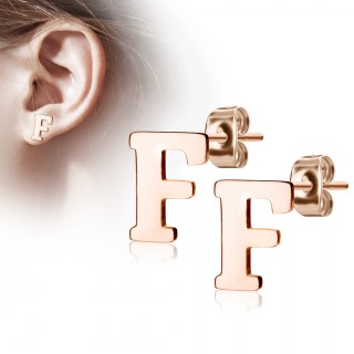 Clous d'oreille lettre alphabet F en acier cuivr� (la paire)