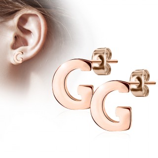 Clous d'oreille lettre alphabet G en acier cuivr� (la paire)