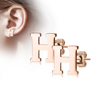 Clous d'oreille lettre alphabet H en acier cuivr� (la paire)