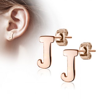 Clous d'oreille lettre alphabet J en acier cuivr� (la paire)