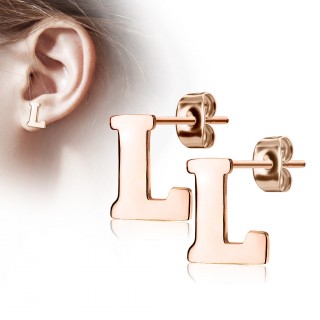 Clous d'oreille lettre alphabet L en acier cuivr� (la paire)