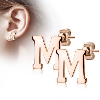 Clous d'oreille lettre alphabet M en acier cuivr� (la paire)