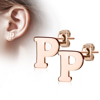Clous d'oreille lettre alphabet P en acier cuivr� (la paire)