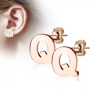 Clous d'oreille lettre alphabet Q en acier cuivr� (la paire)