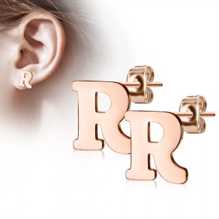 Clous d'oreille lettre alphabet R en acier cuivr� (la paire)