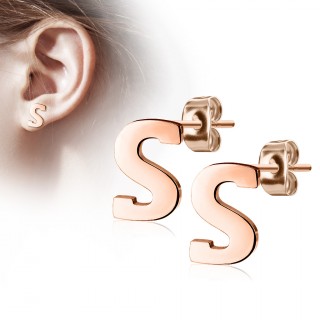 Clous d'oreille lettre alphabet S en acier cuivr� (la paire)
