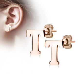 Clous d'oreille lettre alphabet T en acier cuivr� (la paire)
