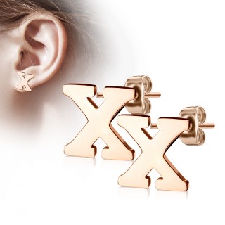 Clous d'oreille lettre alphabet X en acier cuivr� (la paire)