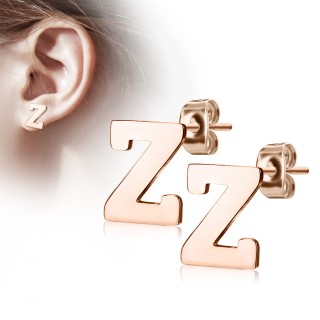 Clous d'oreille lettre alphabet Z en acier cuivr� (la paire)