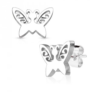 Clous d'oreille papillon acier ajour� arabesques (paire)