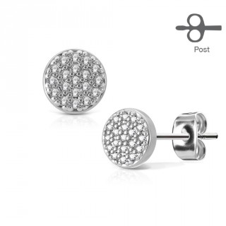 Clous d'oreille ronds en acier pav�s de pierres (paire)