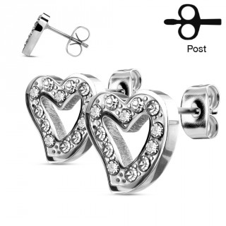 Clous d'oreilles � coeurs strass