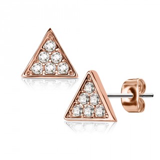 Clous d'oreilles � triangle cuivr� pav� de strass (Paire)