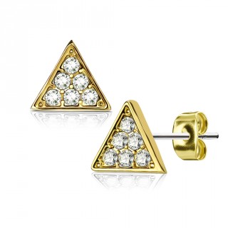 Clous d'oreilles � triangle dor� pav� de strass (Paire)