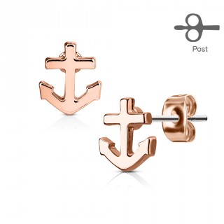 Clous d'oreilles cuivr�s � ancre de bateau (paire)