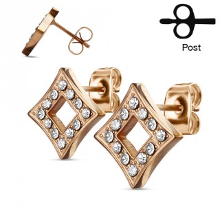 Clous d'oreilles cuivr�s � lozanges strass