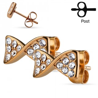 Clous d'oreilles cuivr�s � noeuds papillons strass