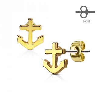 Clous d'oreilles dor�es � ancre de bateau (paire)