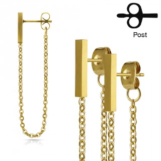 Clous d'oreilles dor�s � barre et chaines