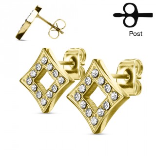 Clous d'oreilles dor�s � lozanges strass