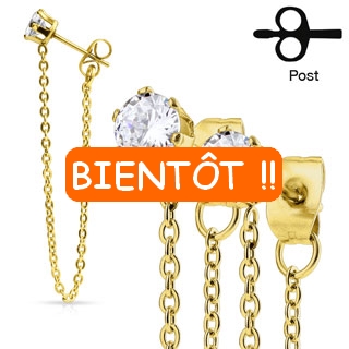 Clous d'oreilles dor�s en acier � chaine et strass (Paire)