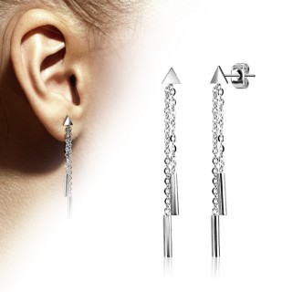 Clous d'oreille acier � triangle et cylindres enchain�s