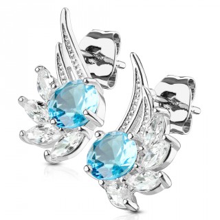 Clous d'oreille ailes d'anges � pierres claires et bleu (la paire)