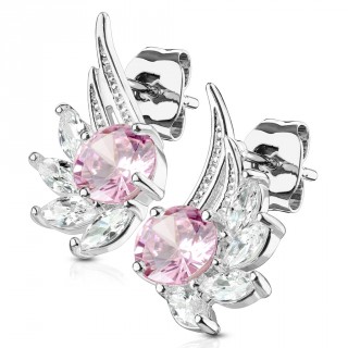 Clous d'oreille ailes d'anges � pierres claires et rose (la paire)
