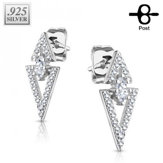 Clous d'oreille argent � triangles pav�s de zirconiums (la paire)