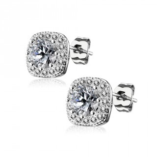 Clous d'oreille carr�s � pierre bord�e de strass (la paire)