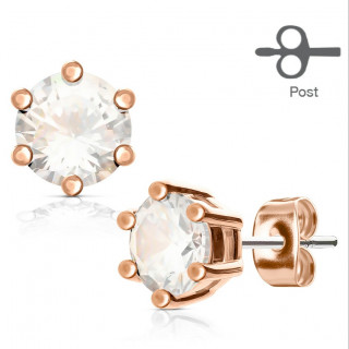 Clous d'oreille cuivr�s gemme claire couronn�e (paire)