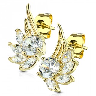 Clous d'oreille dor�s � ailes d'anges serties (la paire)
