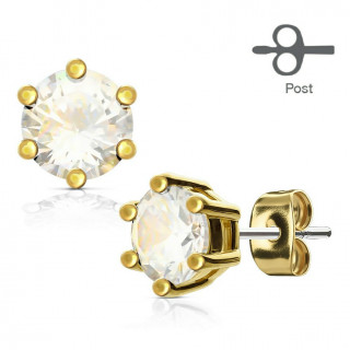 Clous d'oreille dor�s gemme claire couronn�e (paire)