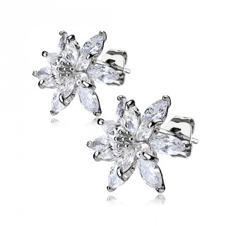 Clous d'oreille � double fleur zirconium (la paire)