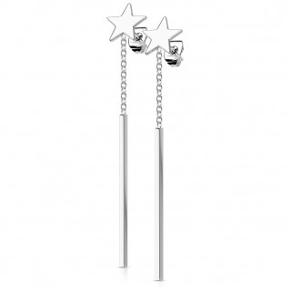 Clous d'oreille en acier �toile � barre suspendue par une chainette