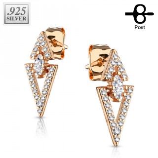 Clous d'oreille en argent cuivr� � triangles pav�s de zirconiums (la paire)