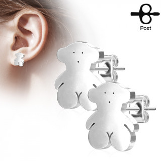 Clous d'oreille petits oursons en acier (paire)