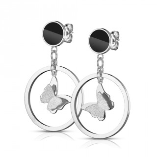 Clous d'oreilles acier � anneau et papillon (paire)