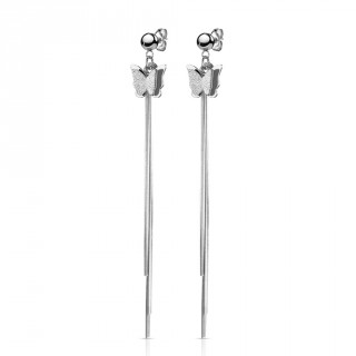 Clous d'oreilles acier � papillon et chainettes (paire)