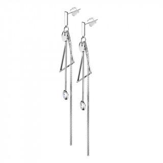 Clous d'oreilles acier � triangles, chaines et barres suspendus (paire)