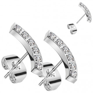 Clous d'oreilles � arc serti de zirconiums en acier (paire)