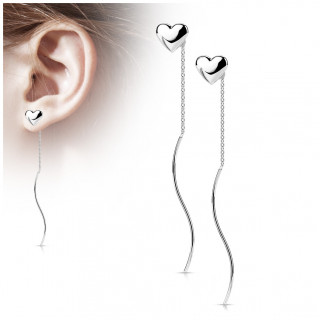 Clous d'oreilles Argent�s en acier � coeur et barre ondul�e